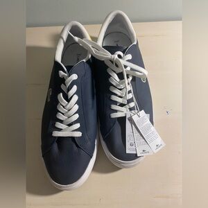 Lacoste Navy, Yellow, Red and White Low-Top Powercourt Sneakers NWT